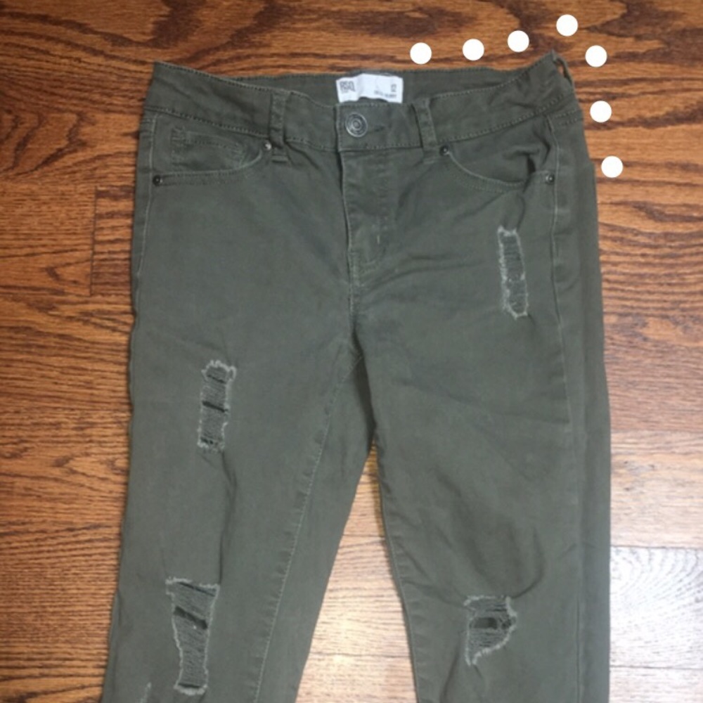 Girls size 12 green ripped jeans